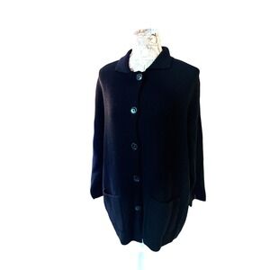 Vintage Black heavy Cardigan Sweater Margaret O'Leary Button Up USA SZ XXL $299
